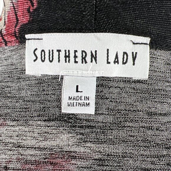 Southern Lady Size L Open Front Long Sleeve Drape Cardigan Sweater Black Red - Picture 7 of 8